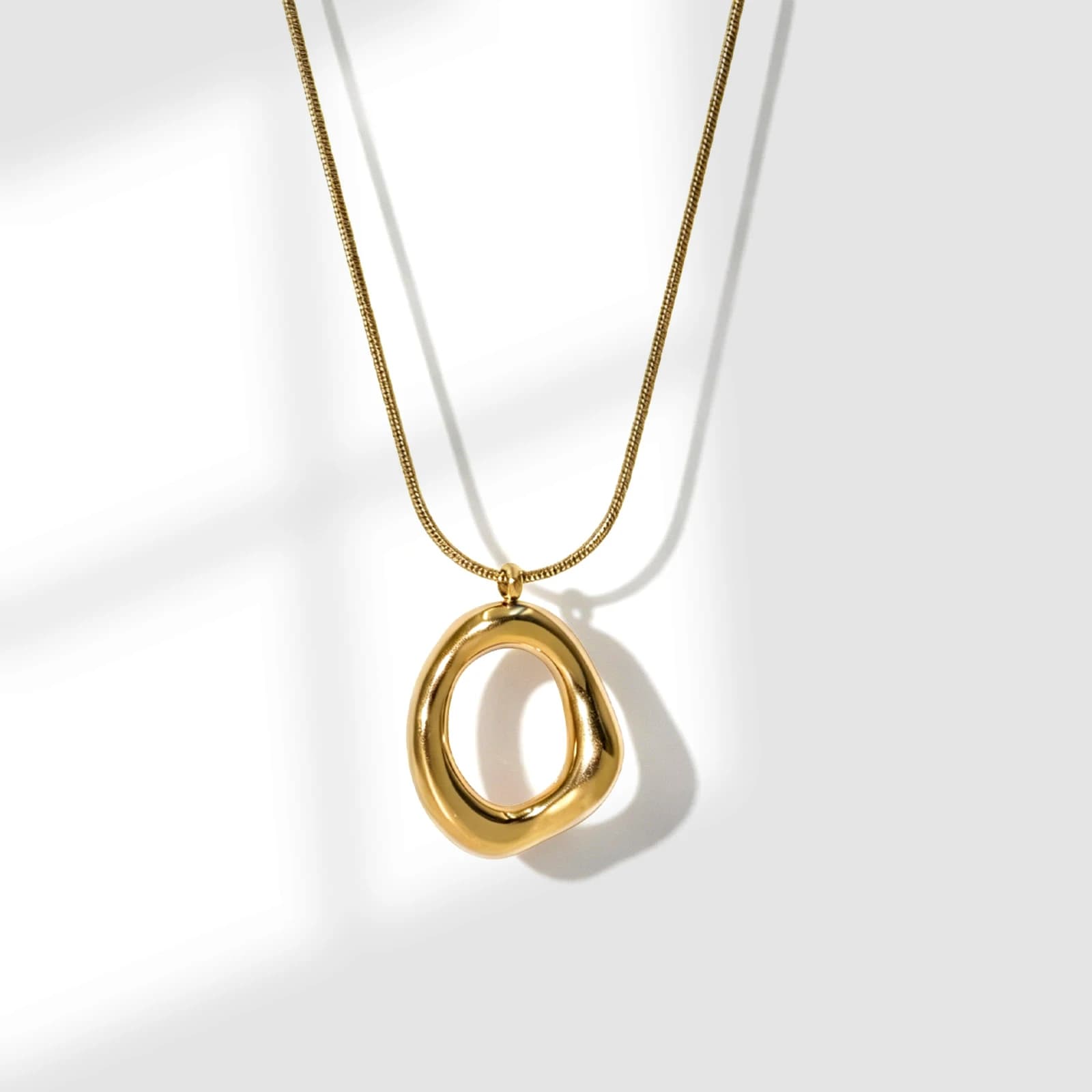 Organic Open Oval Pendant Necklace, stainless steel