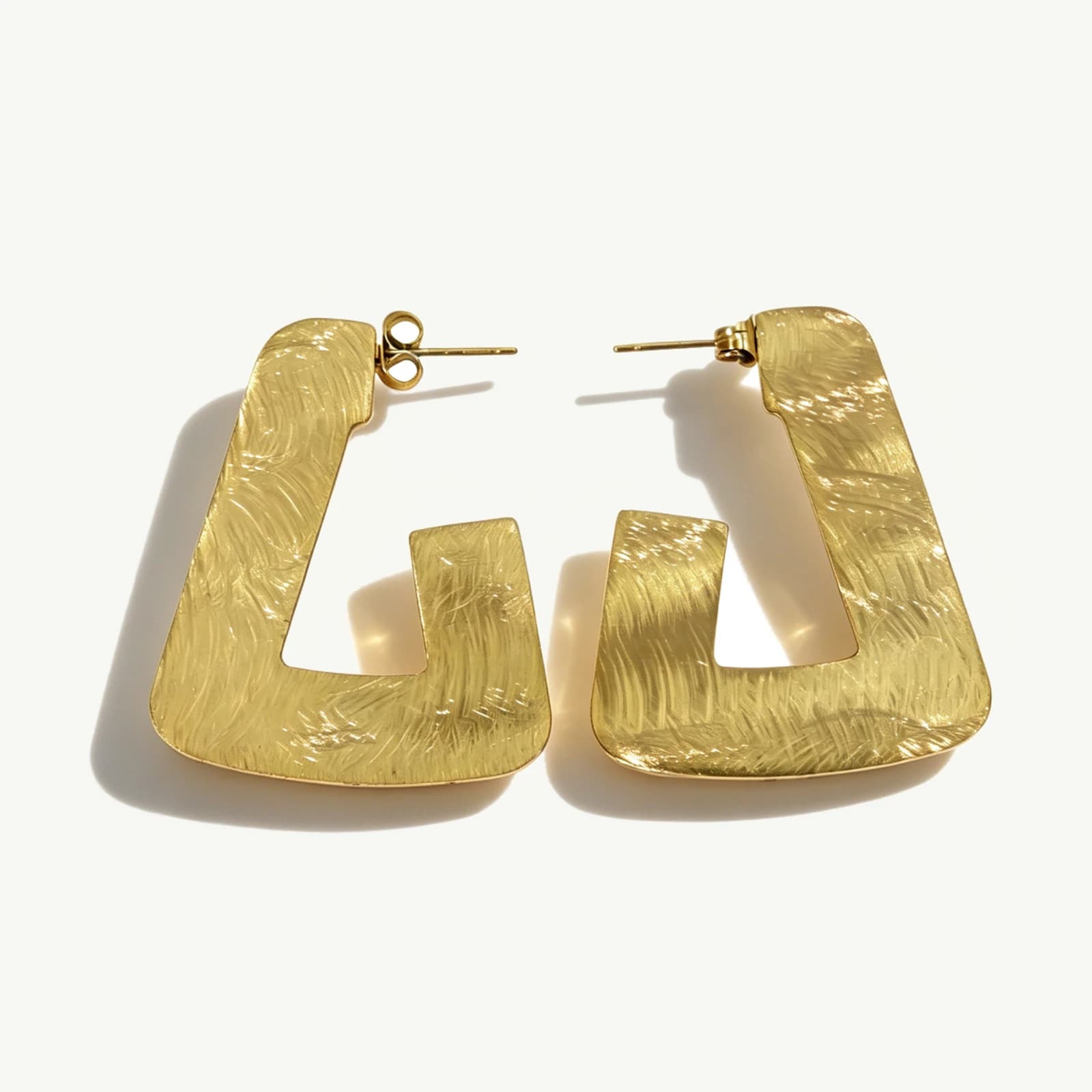 Textured Open Square Stud Earrings in stainless steel