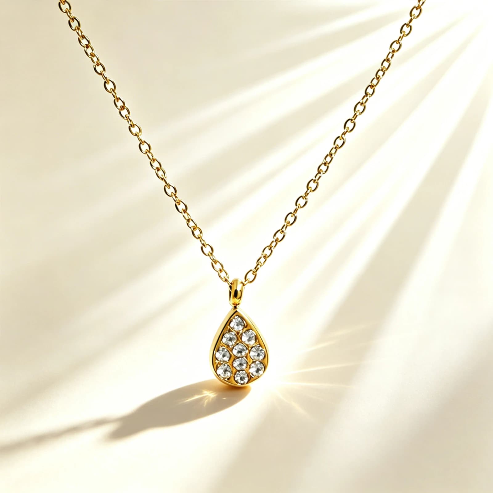 Rhinestone Teardrop Pendant Necklace with rhinestone and gold-tone stainless steel
