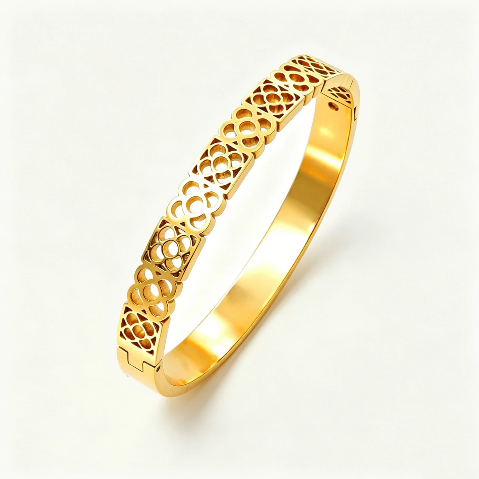 Openwork Floral Bangle Bracelet, stainless steel