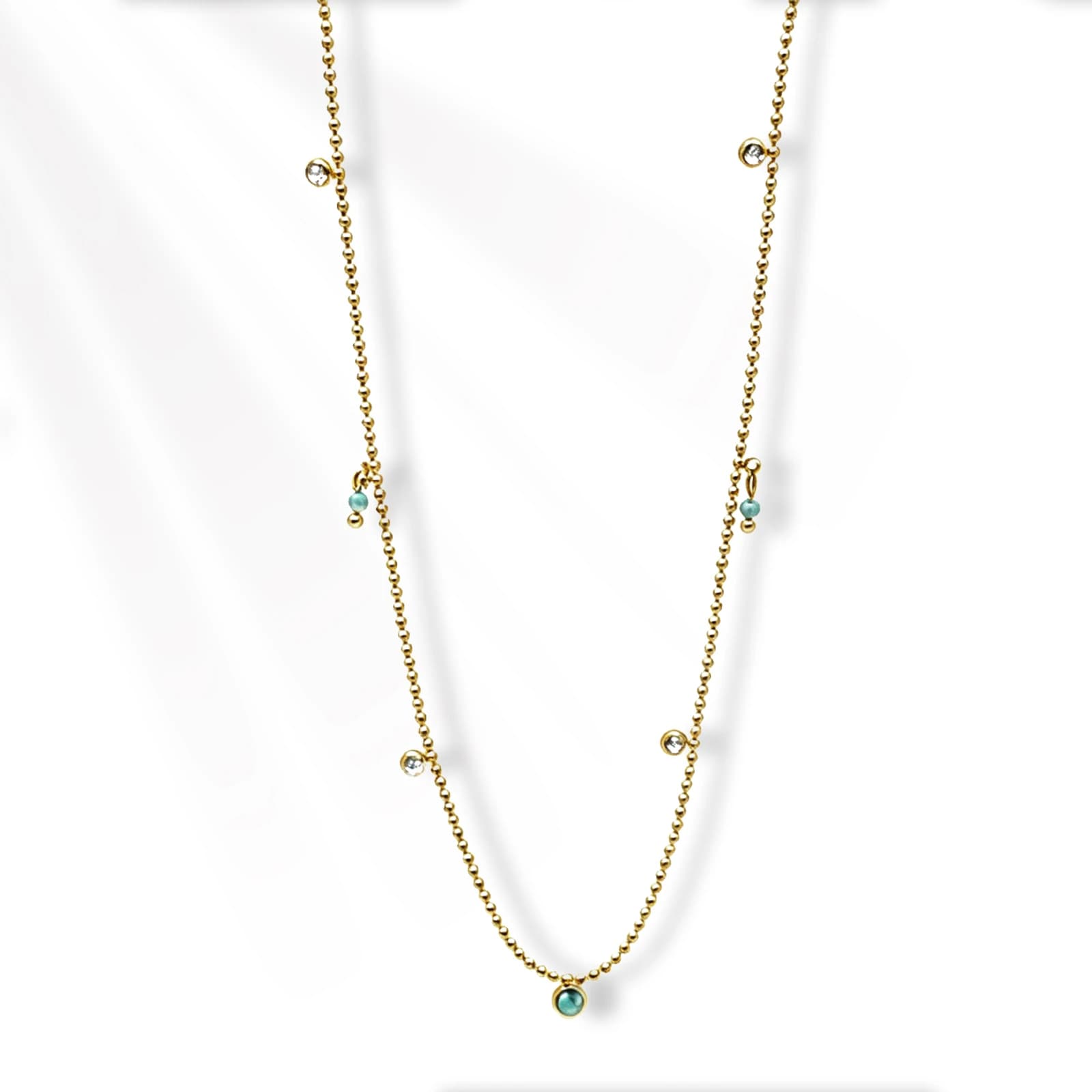 Round Station Necklace with turquoise, gold-tone stainless steel