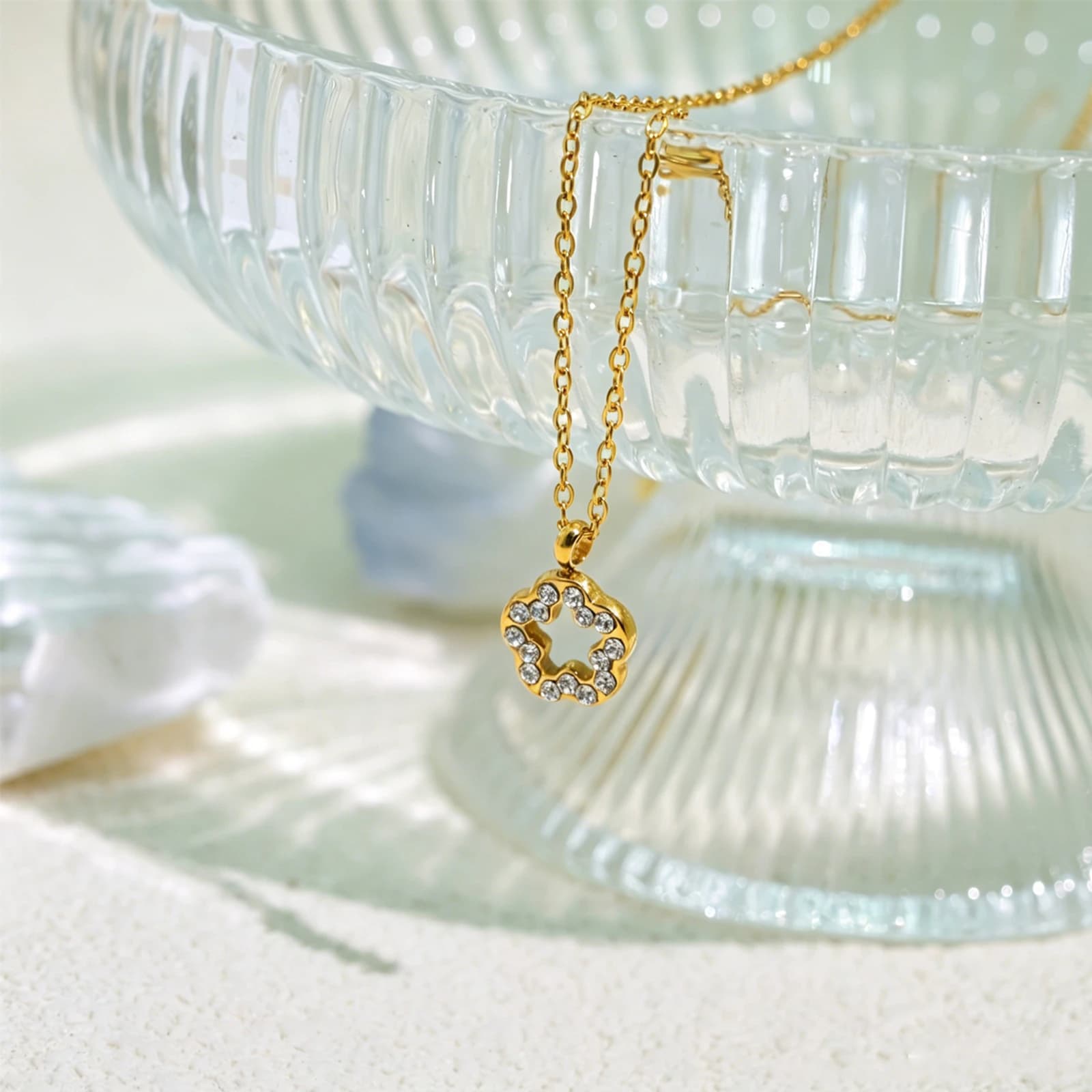 Five-Petal Open Flower Pendant Necklace